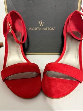 Worthington Red Suede Open-Toe Ankle-Strap Heels